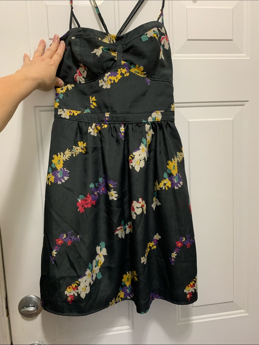 3/$15 American Eagle Outfitters Charcoal  Gray Floral Spaghetti-Strap Dress Sz 8